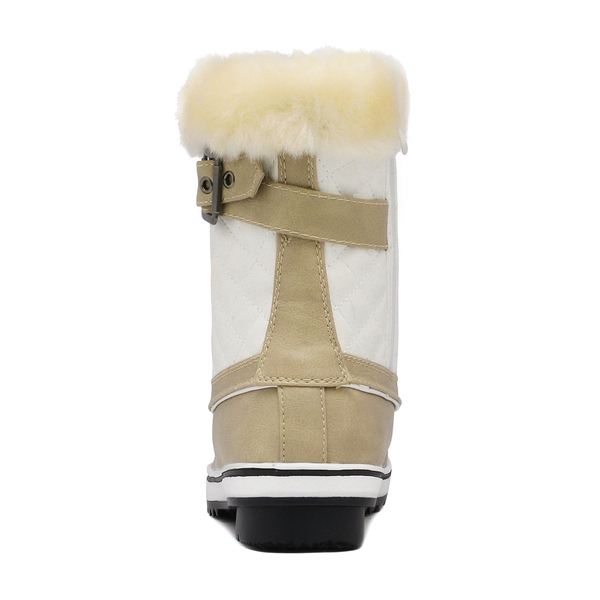 Mid Calf Faux Snow Boots - BEIGE WHITE - 4